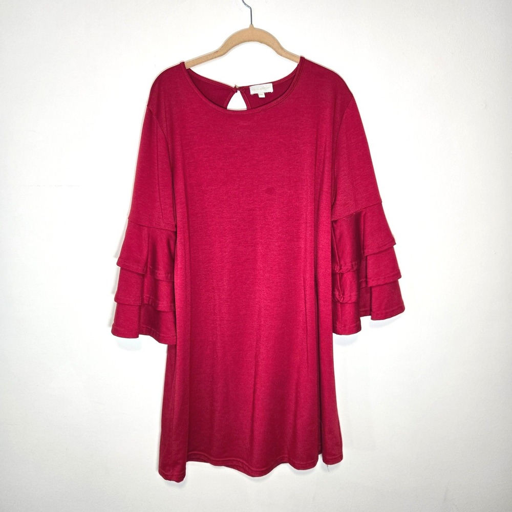 Simply Southern Tunic Dress Womens XXL Red Ruffle Bell Sleeve Keyhole Back